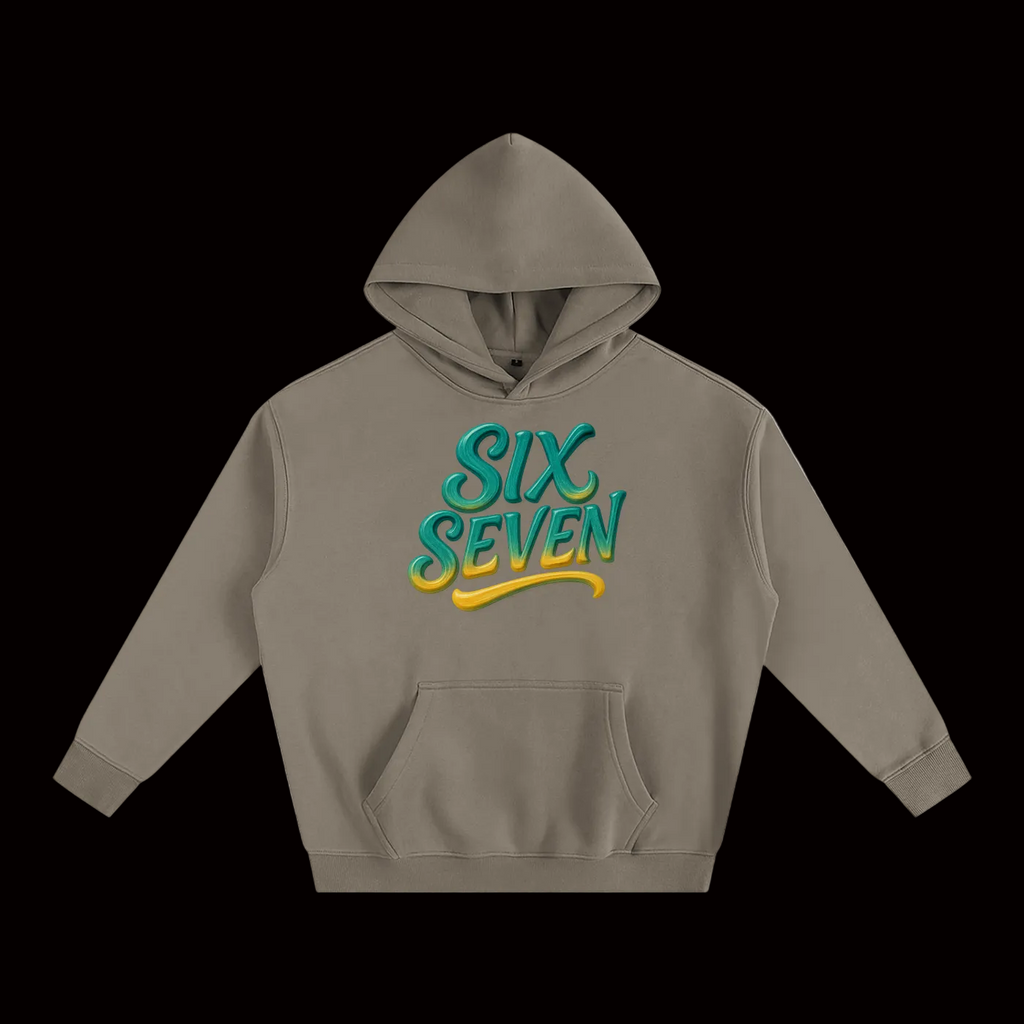 SixSeven Oversized Fleece Hoodie – Heritage Script Gold Teal]