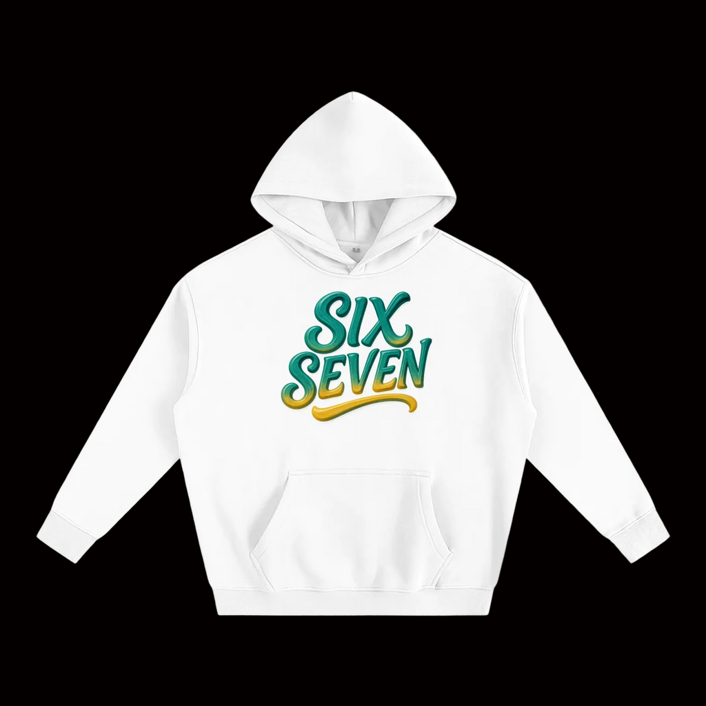 SixSeven Oversized Fleece Hoodie – Heritage Script Gold Teal]