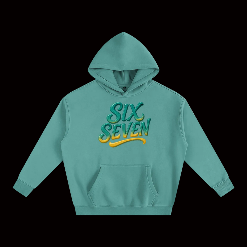 SixSeven Oversized Fleece Hoodie – Heritage Script Gold Teal]