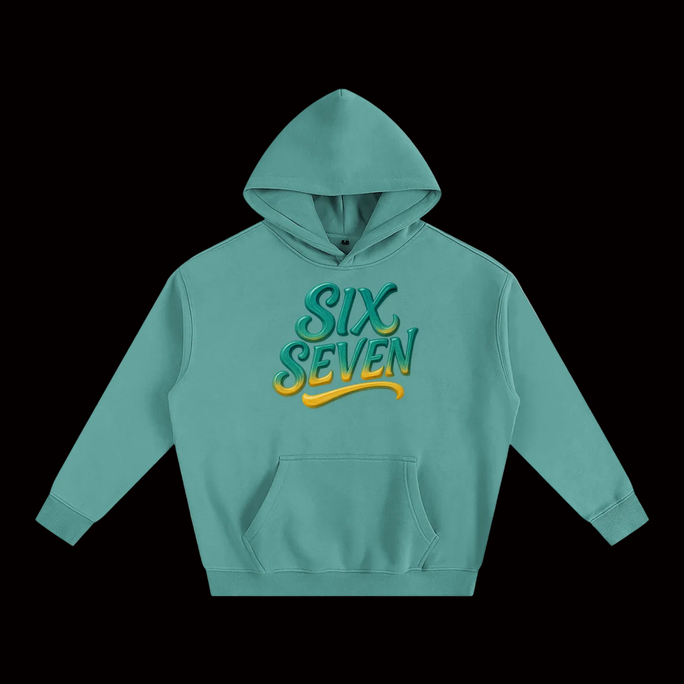 SixSeven Oversized Fleece Hoodie – Heritage Script Gold Teal]