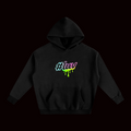 Black hoodie with '#luv' graphic on a white background
