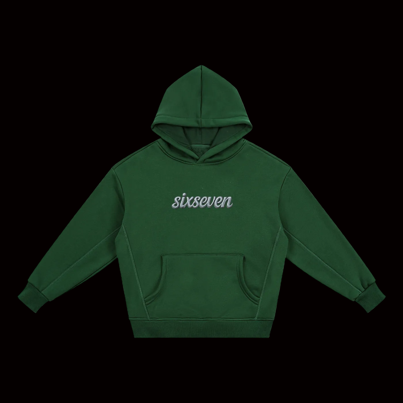Green hoodie with 'sixseven' logo 