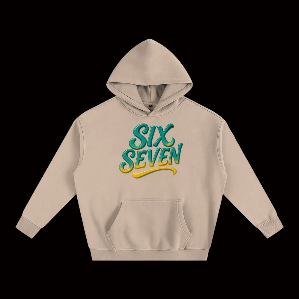 SixSeven Oversized Fleece Hoodie – Heritage Script Gold Teal]