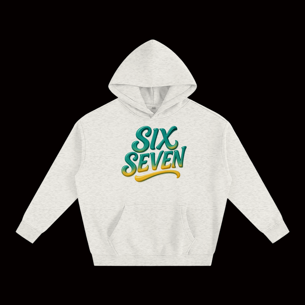 SixSeven Oversized Fleece Hoodie – Heritage Script Gold Teal]