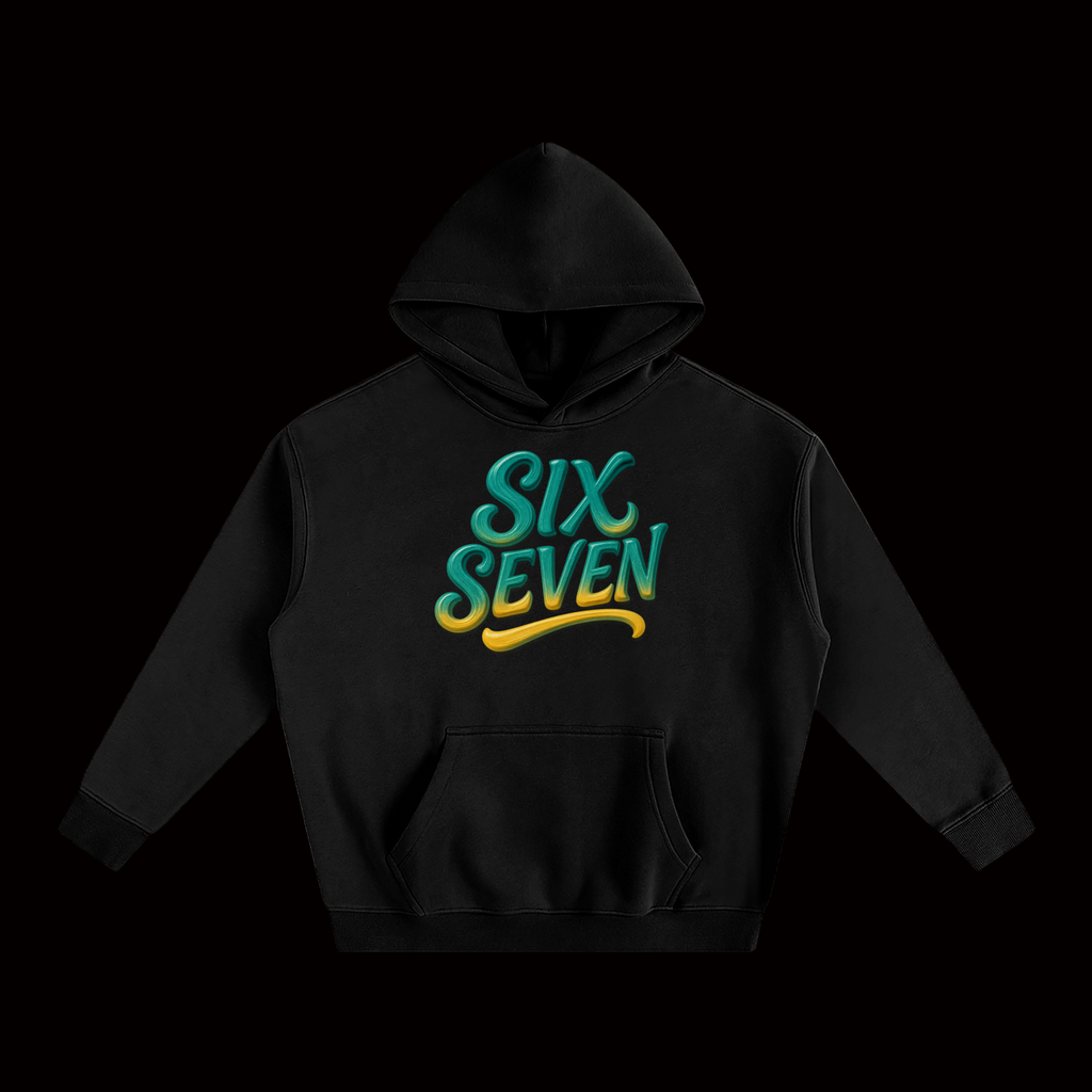 SixSeven Oversized Fleece Hoodie – Heritage Script Gold Teal]
