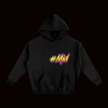 Black hoodie with '#Mid' text in pink and yellow on a white background